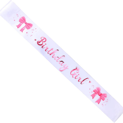 Hot Pink Bow Birthday Girl Sash, Satin Cowgirl Sash for Women & Girls, Sweet Princess Queen Any Decorations Party Favors Supplies Accessories (Hot Pink, White) -.