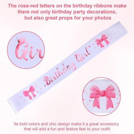 Hot Pink Bow Birthday Girl Sash, Satin Cowgirl Sash for Women & Girls, Sweet Princess Queen Any Decorations Party Favors Supplies Accessories (Hot Pink, White) -.