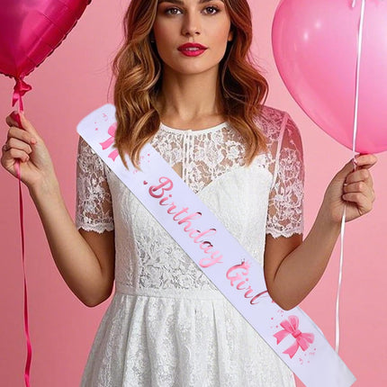 Hot Pink Bow Birthday Girl Sash, Satin Cowgirl Sash for Women & Girls, Sweet Princess Queen Any Decorations Party Favors Supplies Accessories (Hot Pink, White) -.