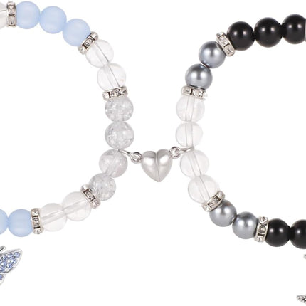 2pcs Couple Bracelets, Magnetic Butterfly And Moon Matching Bracelets Mutual Attraction Valentine Relationship Love Heart Friend Jewelry Gift for Women Men -.