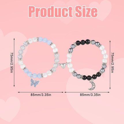 2pcs Couple Bracelets, Magnetic Butterfly And Moon Matching Bracelets Mutual Attraction Valentine Relationship Love Heart Friend Jewelry Gift for Women Men -.