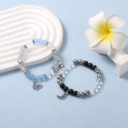 2pcs Couple Bracelets, Magnetic Butterfly And Moon Matching Bracelets Mutual Attraction Valentine Relationship Love Heart Friend Jewelry Gift for Women Men -.