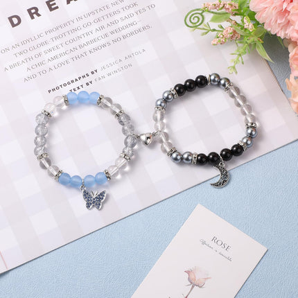 2pcs Couple Bracelets, Magnetic Butterfly And Moon Matching Bracelets Mutual Attraction Valentine Relationship Love Heart Friend Jewelry Gift for Women Men -.