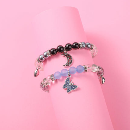 2pcs Couple Bracelets, Magnetic Butterfly And Moon Matching Bracelets Mutual Attraction Valentine Relationship Love Heart Friend Jewelry Gift for Women Men -.