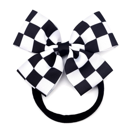 Racing Checkered Flag Bow Headband, Elastic Dressing up Clips for Baby Women Black & White Hairband Clothes Car Outfit Theme Party Sports Items Event Halloween -.