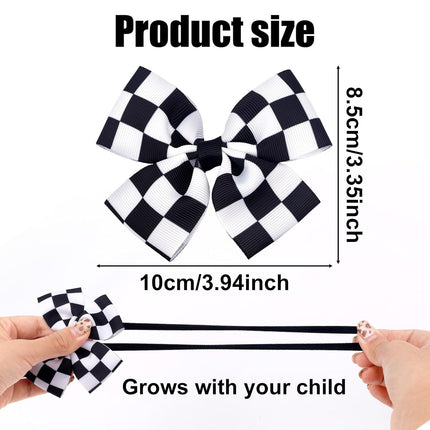 Racing Checkered Flag Bow Headband, Elastic Dressing up Clips for Baby Women Black & White Hairband Clothes Car Outfit Theme Party Sports Items Event Halloween -.