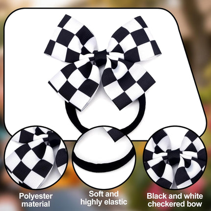 Racing Checkered Flag Bow Headband, Elastic Dressing up Clips for Baby Women Black & White Hairband Clothes Car Outfit Theme Party Sports Items Event Halloween -.