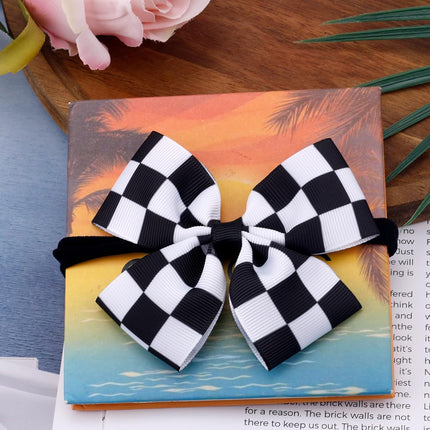 Racing Checkered Flag Bow Headband, Elastic Dressing up Clips for Baby Women Black & White Hairband Clothes Car Outfit Theme Party Sports Items Event Halloween -.