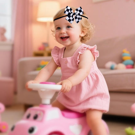 Racing Checkered Flag Bow Headband, Elastic Dressing up Clips for Baby Women Black & White Hairband Clothes Car Outfit Theme Party Sports Items Event Halloween -.