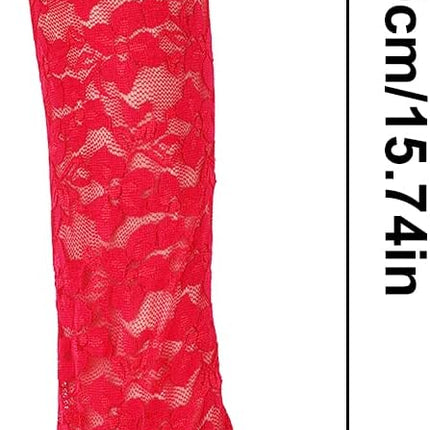 Long Lace Gloves, Bridal Fingerless Gloves for Women Tea Party 1920s Costumes Opera Masquerade, Elbow Length 15.7inch (Red) -.