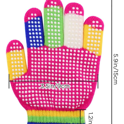 6 Pairs Kids Anti-Skid Magic Gloves, Multicolor Winter Warm Full Finger Mittens Stretchy Knitted Gloves for Boys and Girls -.