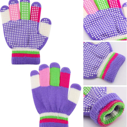 6 Pairs Kids Anti-Skid Magic Gloves, Multicolor Winter Warm Full Finger Mittens Stretchy Knitted Gloves for Boys and Girls -.