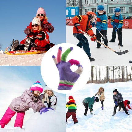 6 Pairs Kids Anti-Skid Magic Gloves, Multicolor Winter Warm Full Finger Mittens Stretchy Knitted Gloves for Boys and Girls -.