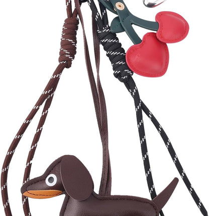 Leather Dachshund Keychain, Cute Dog Heart Cherry Keyring Puppy Bag Pendant Key Chain Charm Accessories for Handbag Purses Bags Cars Fashion Gifts Lovers -.