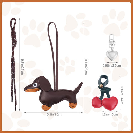 Leather Dachshund Keychain, Cute Dog Heart Cherry Keyring Puppy Bag Pendant Key Chain Charm Accessories for Handbag Purses Bags Cars Fashion Gifts Lovers -.