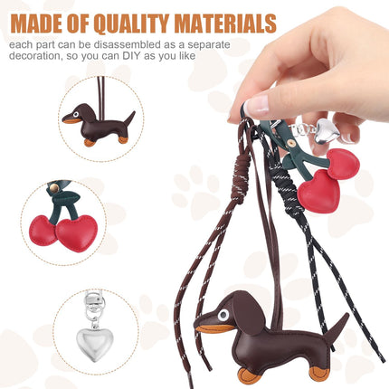 Leather Dachshund Keychain, Cute Dog Heart Cherry Keyring Puppy Bag Pendant Key Chain Charm Accessories for Handbag Purses Bags Cars Fashion Gifts Lovers -.
