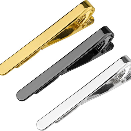 3pcs Tie Clips, Pin Set Gold Silver Black for Men Classic Clips Daily Life Wedding Anniversary Business Father's Day Gifts -.