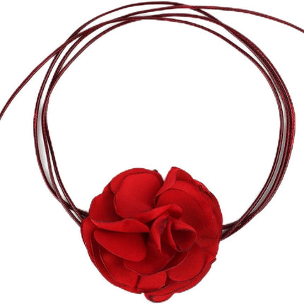 Vintage Flower Necklaces, Boho Floral Necklace Adjustable Fabric Rose for Women Girls Bride Wedding Party Birthday (Red) -.