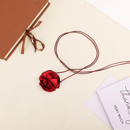 Vintage Flower Necklaces, Boho Floral Necklace Adjustable Fabric Rose for Women Girls Bride Wedding Party Birthday (Red) -.