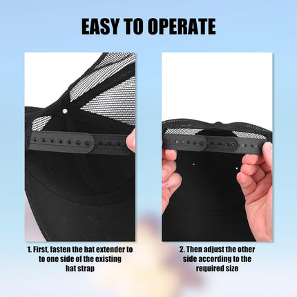 2 Pack Hat Extender, 7 Holes Cap Strap Back Replacement Adjustable Half Size Extension Accessories Easy to Attach Baseball Snap Extender for Snapback Cowboy Women Men Black -.