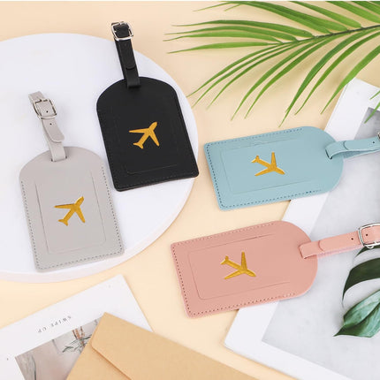 4pcs Luggage Tags, PU Suitcase Tags with Adjustable Strap, Privacy Cover, Blue, Gray, Black, Pink -.