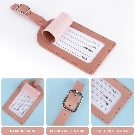 4pcs Luggage Tags, PU Suitcase Tags with Adjustable Strap, Privacy Cover, Blue, Gray, Black, Pink -.