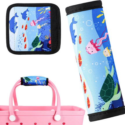 Handle Wrap for Bogg Bag, Neoprene Non-Slip Beach Bag Protector with Adhesive Nylon Hasp Shoulder Strap Cushion Relaxing Shoulder(Marine Animals) -.