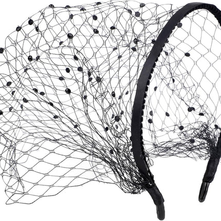 Black Birdcage Veil Headband, 1920s Headpiece Vintage Fascinator Elegant Funeral Mesh with Rhinestone Bridal Wedding Cocktail Tea Party Headpieces for Women -.