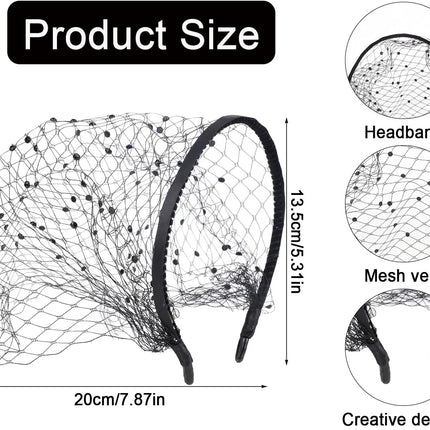 Black Birdcage Veil Headband, 1920s Headpiece Vintage Fascinator Elegant Funeral Mesh with Rhinestone Bridal Wedding Cocktail Tea Party Headpieces for Women -.