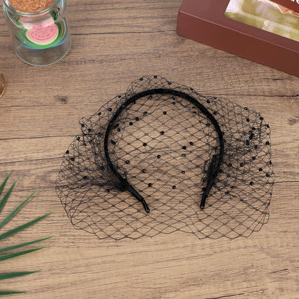 Black Birdcage Veil Headband, 1920s Headpiece Vintage Fascinator Elegant Funeral Mesh with Rhinestone Bridal Wedding Cocktail Tea Party Headpieces for Women -.