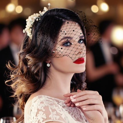 Black Birdcage Veil Headband, 1920s Headpiece Vintage Fascinator Elegant Funeral Mesh with Rhinestone Bridal Wedding Cocktail Tea Party Headpieces for Women -.