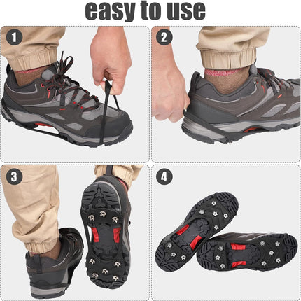 2 Pairs Crampons Spikes, Ice Cleats Non Slip Gripper Spikes with 8 Steel Studs Traction Grips for Boots Shoes Climbing Mountaineering Hiking Walking on Snow (M Size) -.