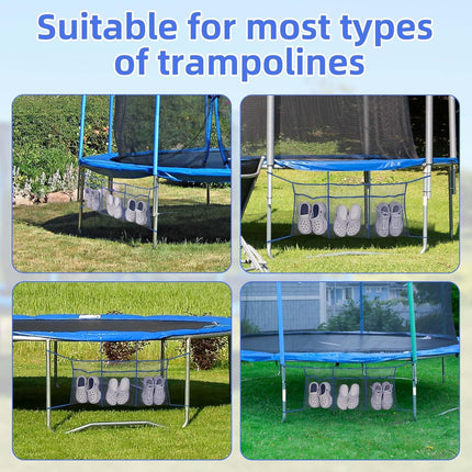 Trampoline Shoe Bag, 41.3x17.7in Polyester 3 Pouch Mesh Storage Holder Lager Capacity Net Organizer Practical Item Accessories for Shoes Toys (Blue) -.