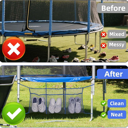 Trampoline Shoe Bag, 41.3x17.7in Polyester 3 Pouch Mesh Storage Holder Lager Capacity Net Organizer Practical Item Accessories for Shoes Toys (Blue) -.