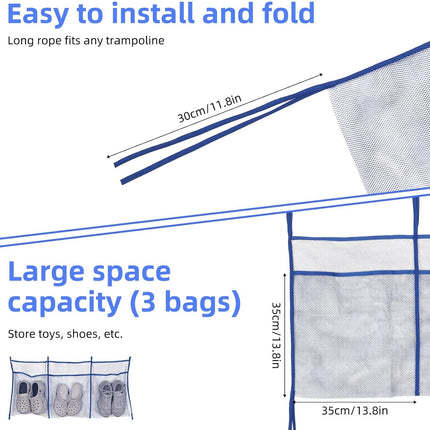 Trampoline Shoe Bag, 41.3x17.7in Polyester 3 Pouch Mesh Storage Holder Lager Capacity Net Organizer Practical Item Accessories for Shoes Toys (Blue) -.