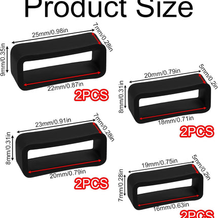 8pcs Watch Band Keepers, 4 Sizes Silicone Loops Replacement High-Elasticity Waterproof Straps Holders for Smart Sport Watchers (Black) -.