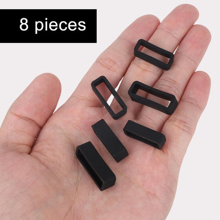 8pcs Watch Band Keepers, 4 Sizes Silicone Loops Replacement High-Elasticity Waterproof Straps Holders for Smart Sport Watchers (Black) -.