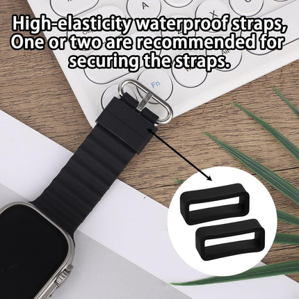 8pcs Watch Band Keepers, 4 Sizes Silicone Loops Replacement High-Elasticity Waterproof Straps Holders for Smart Sport Watchers (Black) -.