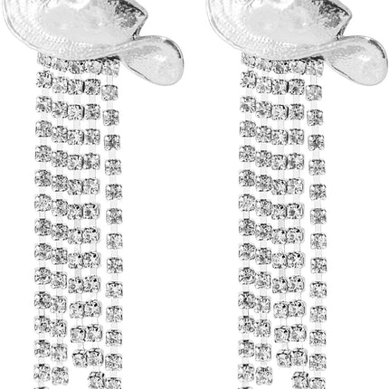 2pcs Western Cowgirl Hat Earrings, Alloy Stylish Silver Cowboy Rhinestone Dangle Tassel Earrings Small Jewelry Accessories for Women Friends Wife Gift -.