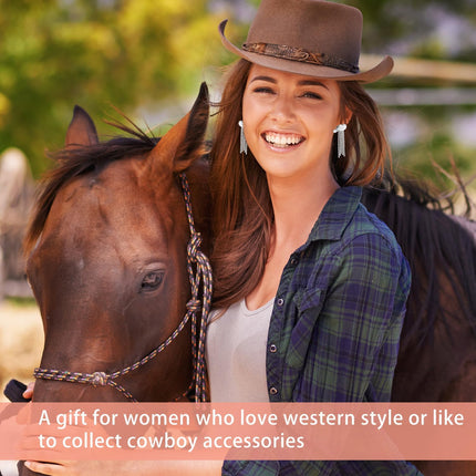 2pcs Western Cowgirl Hat Earrings, Alloy Stylish Silver Cowboy Rhinestone Dangle Tassel Earrings Small Jewelry Accessories for Women Friends Wife Gift -.