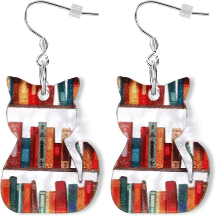 Book Earrings,Clear Acrylic Bookcase Dangle Earrings Bookshelf Accessories Reading Stack Gifts Lover Bookish Library Reader Teacher's Day Appreciation Graduation 2.5x3.5cm -.