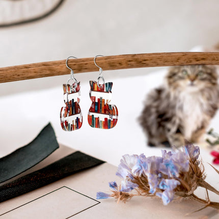Book Earrings,Clear Acrylic Bookcase Dangle Earrings Bookshelf Accessories Reading Stack Gifts Lover Bookish Library Reader Teacher's Day Appreciation Graduation 2.5x3.5cm -.