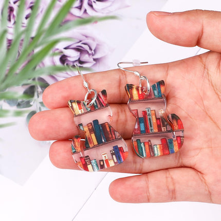 Book Earrings,Clear Acrylic Bookcase Dangle Earrings Bookshelf Accessories Reading Stack Gifts Lover Bookish Library Reader Teacher's Day Appreciation Graduation 2.5x3.5cm -.
