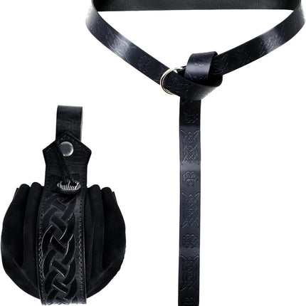 Belt Pouch Set, with a Viking and Renaissance Bag Medieval Accessories for Hiking Festival Casual Fantasy Pack (Black) -.
