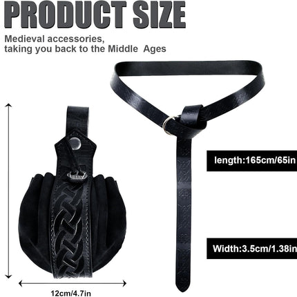 Belt Pouch Set, with a Viking and Renaissance Bag Medieval Accessories for Hiking Festival Casual Fantasy Pack (Black) -.
