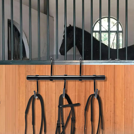 2Pcs Tack Rack with Swivel Hooks,5 Hook Portable Bridle for Horse Holder Stall and Fence(Black) -.