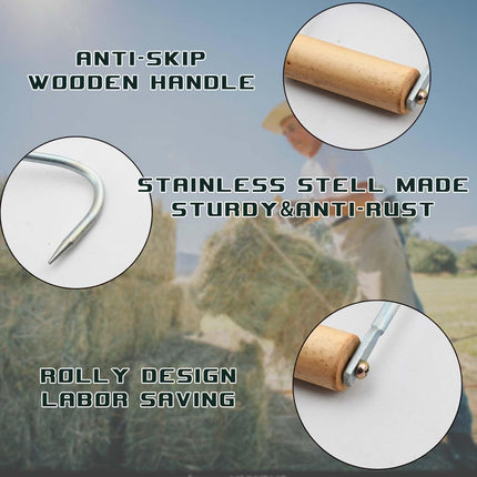 2 Pack Hay Hook,Metal Hook with Wooden Handle,Perfect for Picking Up Bales,12-1/4" -.