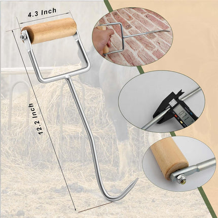 2 Pack Hay Hook,Metal Hook with Wooden Handle,Perfect for Picking Up Bales,12-1/4" -.