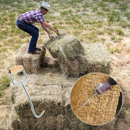 2 Pack Hay Hook,Metal Hook with Wooden Handle,Perfect for Picking Up Bales,12-1/4" -.