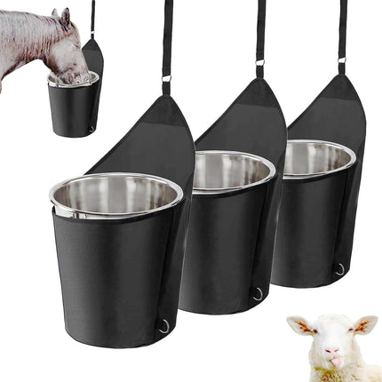 3Pcs Horse Feed Bag Trailer Bucket Hanging Holder for 5 Gallon Water Bucket,1600D Oxford Organizer on Trailers Stalls,Black -.